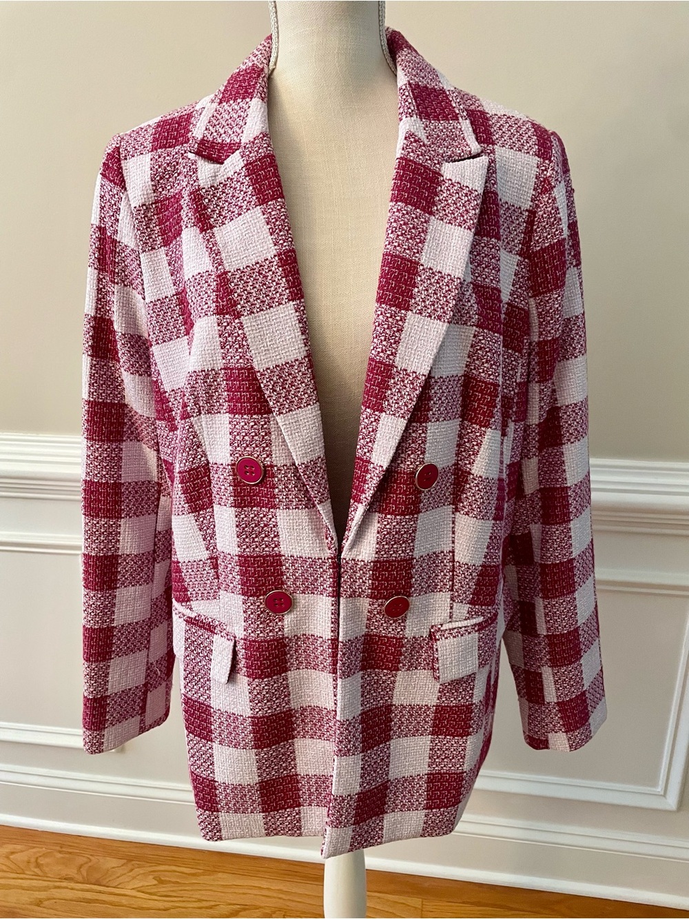Liz Claiborne Rose Pink Check Career Business Casual Blazer Jacket Size 12 NWT